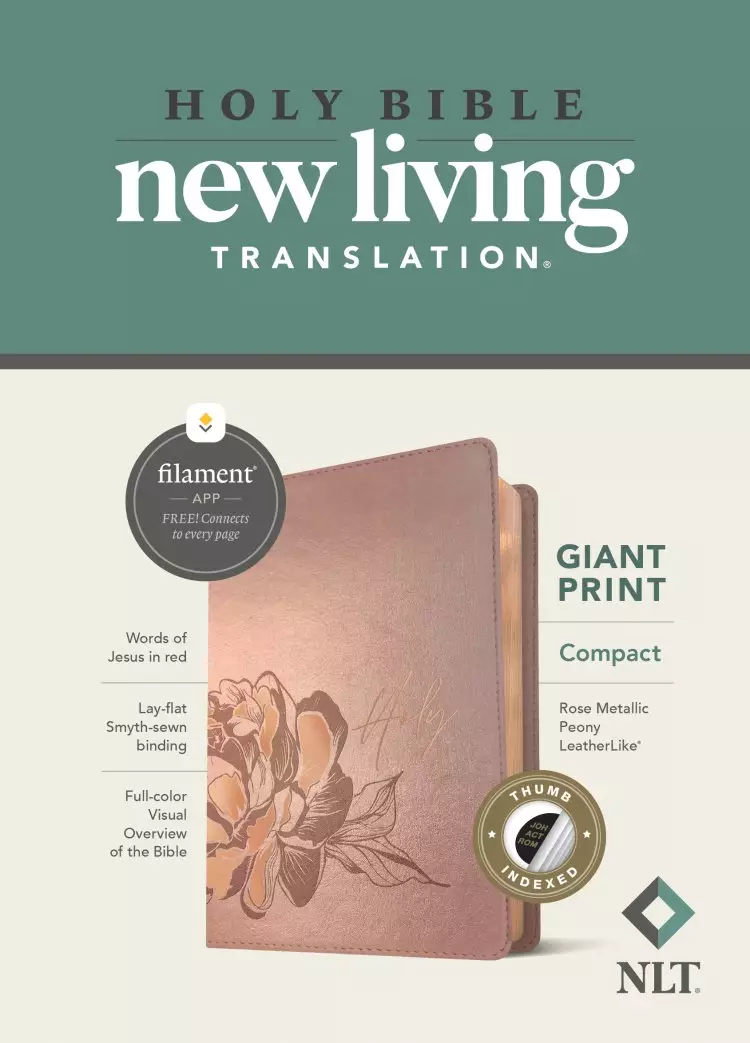 NLT Compact Giant Print Bible, Filament-Enabled Edition (LeatherLike, Rose Metallic Peony, Indexed, Red Letter)