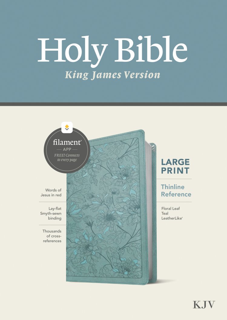 KJV Large Print Thinline Reference Bible, Filament-Enabled Edition (LeatherLike, Floral Leaf Teal, Red Letter)