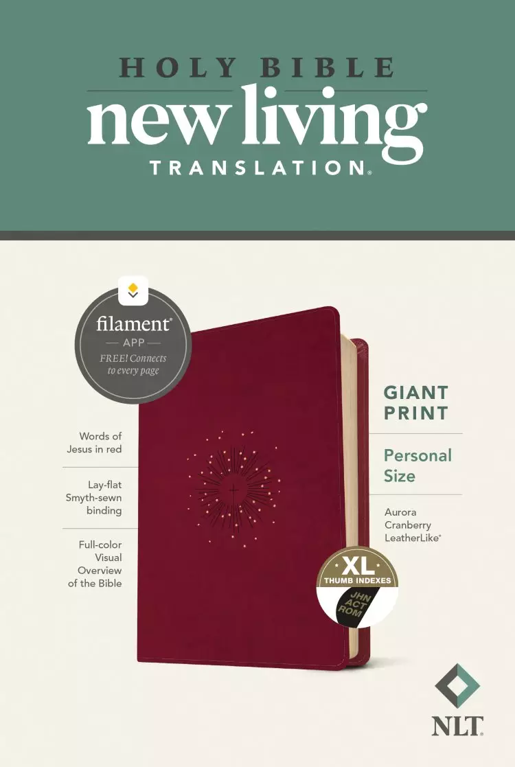 NLT Personal Size Giant Print Bible, Filament-Enabled Edition (LeatherLike, Aurora Cranberry, Indexed, Red Letter)
