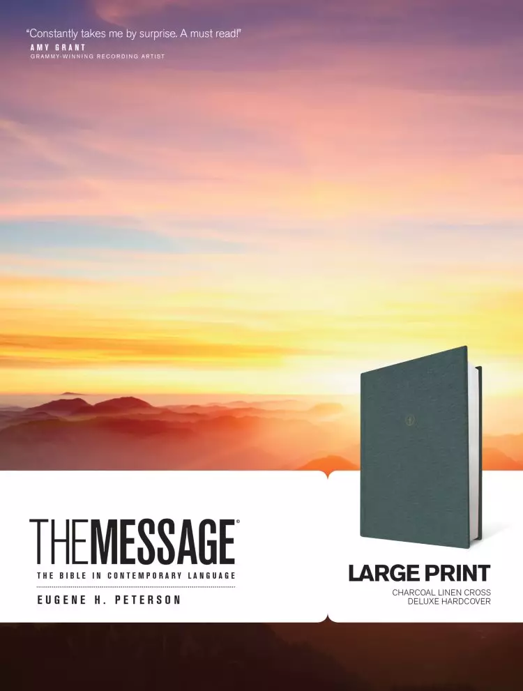 The Message Bible Large Print, Bible, Grey, Hardback, One-Column Layout, Paraphrase, Maps, Charts, Timelines, Ribbon Marker