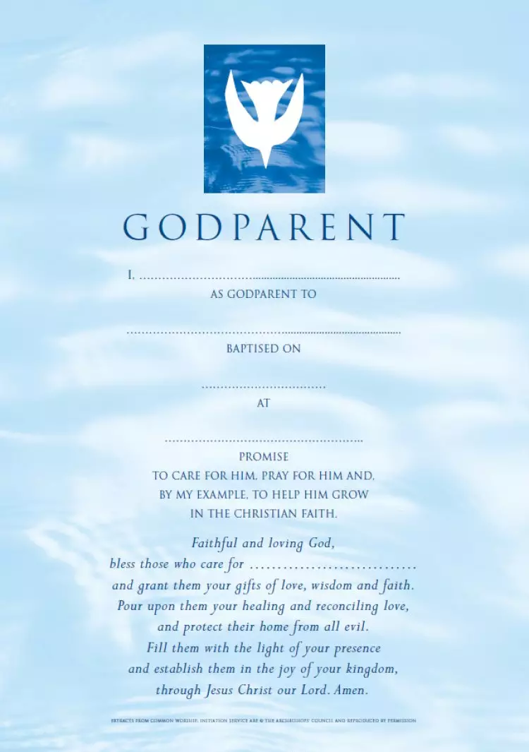 Godparent Certificates Boy Contemporary Pack of 20