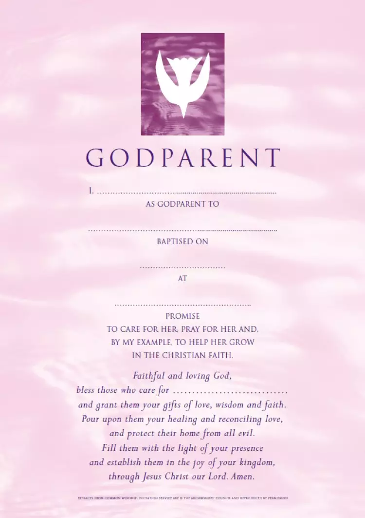 Godparent Certificates Girl Contemporary Pack of 20