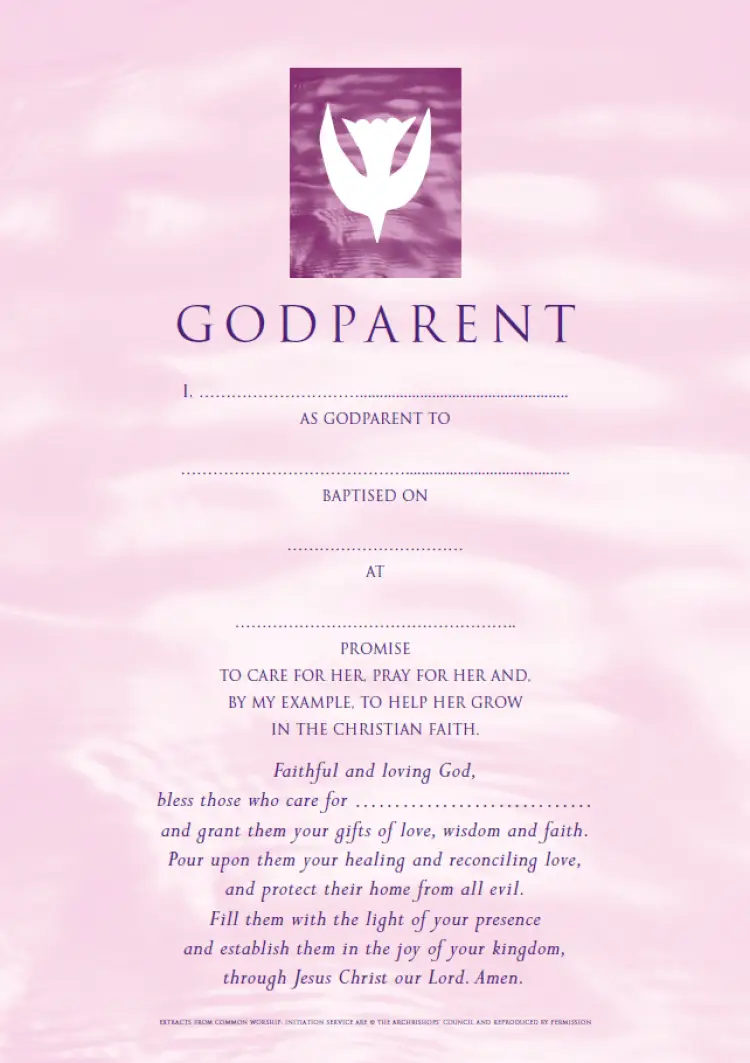 Godparent Certificates Girl Contemporary Pack of 20 | Free Delivery at ...