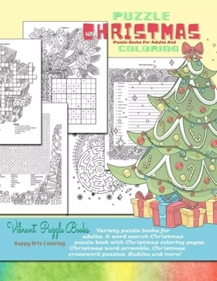 CHRISTMAS puzzle books for adults and coloring. Variety puzzle books for adults. A word search Christmas puzzle book with Christmas coloring pages, Ch