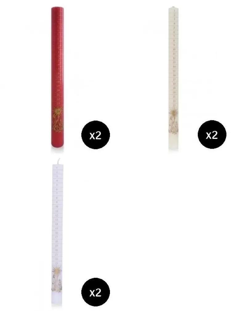 30.5cm Red, White & Ivory Advent Candles with Gold - Pack of 6