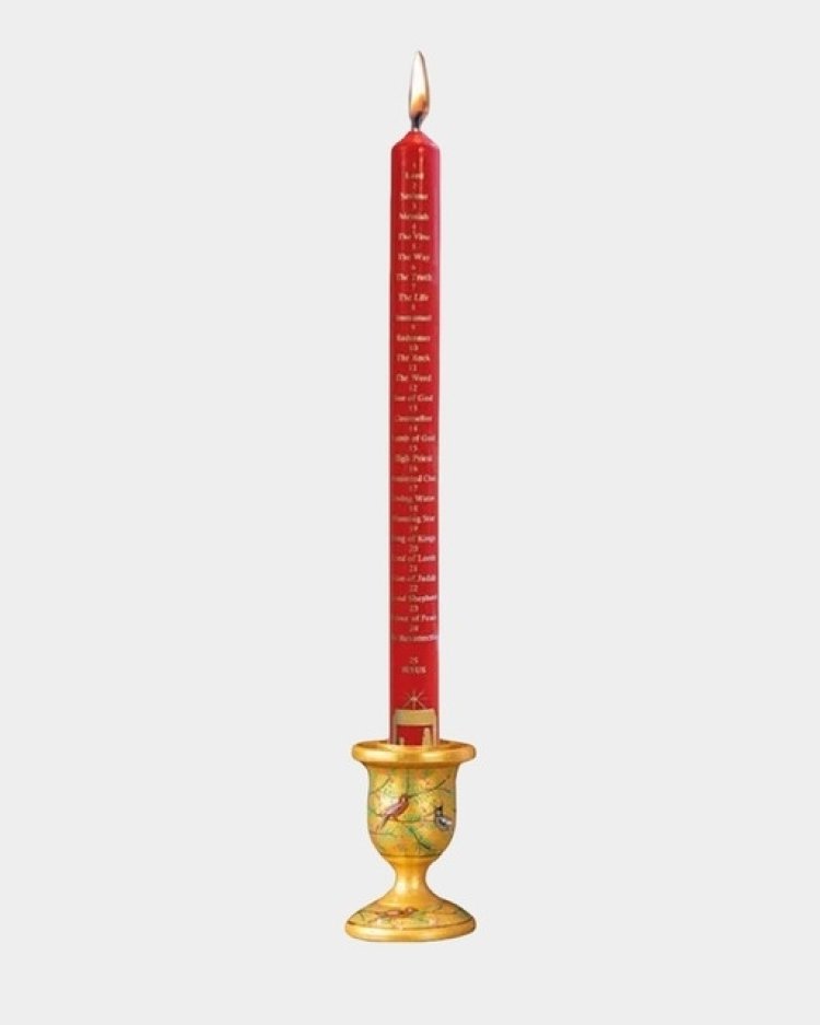28cm Stable Advent Candle (Red with gold print) - Single