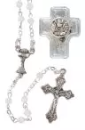 White Communion Glass Rosary