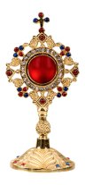 Gold Plated Reliquary with Stones H 20 cm
