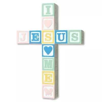 Wall Cross-Jesus Loves Me Blocks-Pastel