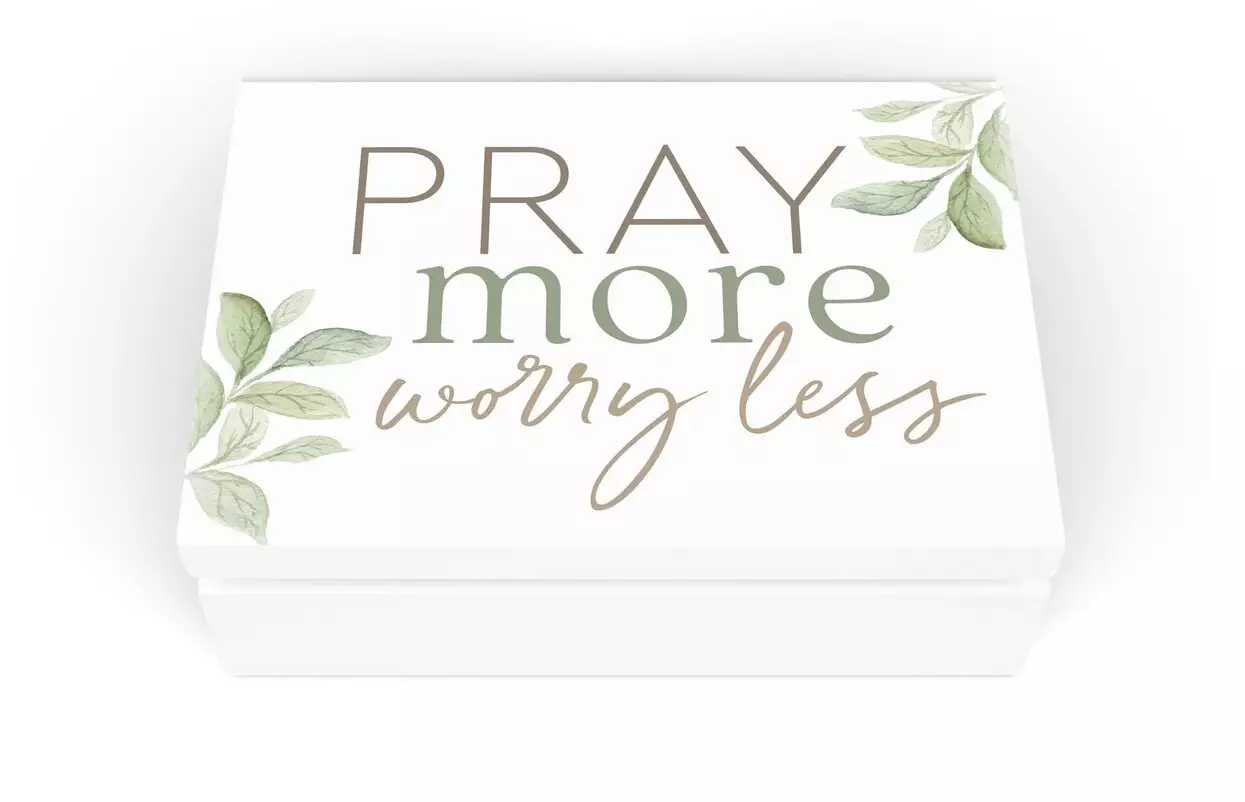 Prayer Box-Pray More Worry Less w/Cards & Pencil (4.5" x 3.25" x 1.5")