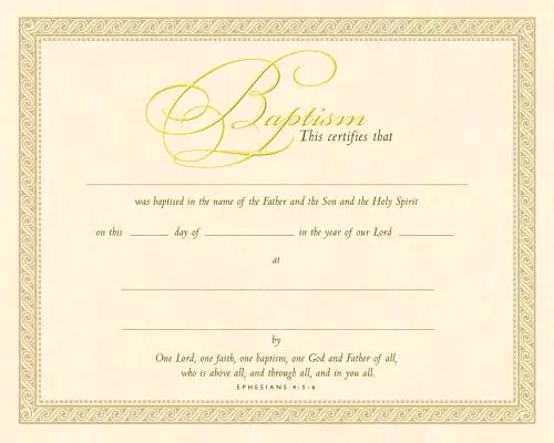 Baptism Certificate (Pk of 6) - Parchment, Gold Foil Embossed