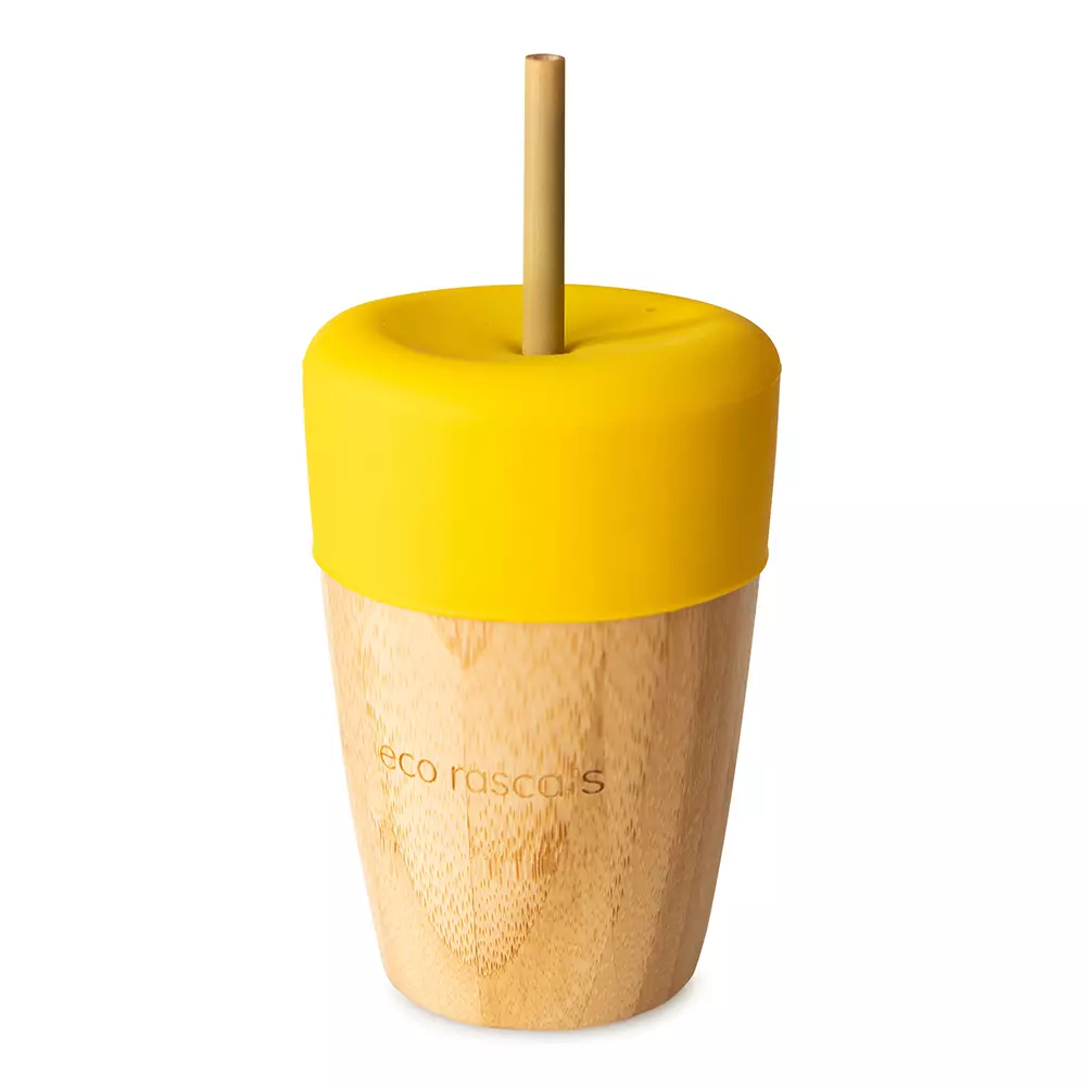 Bamboo Cup with Two Straws - Yellow