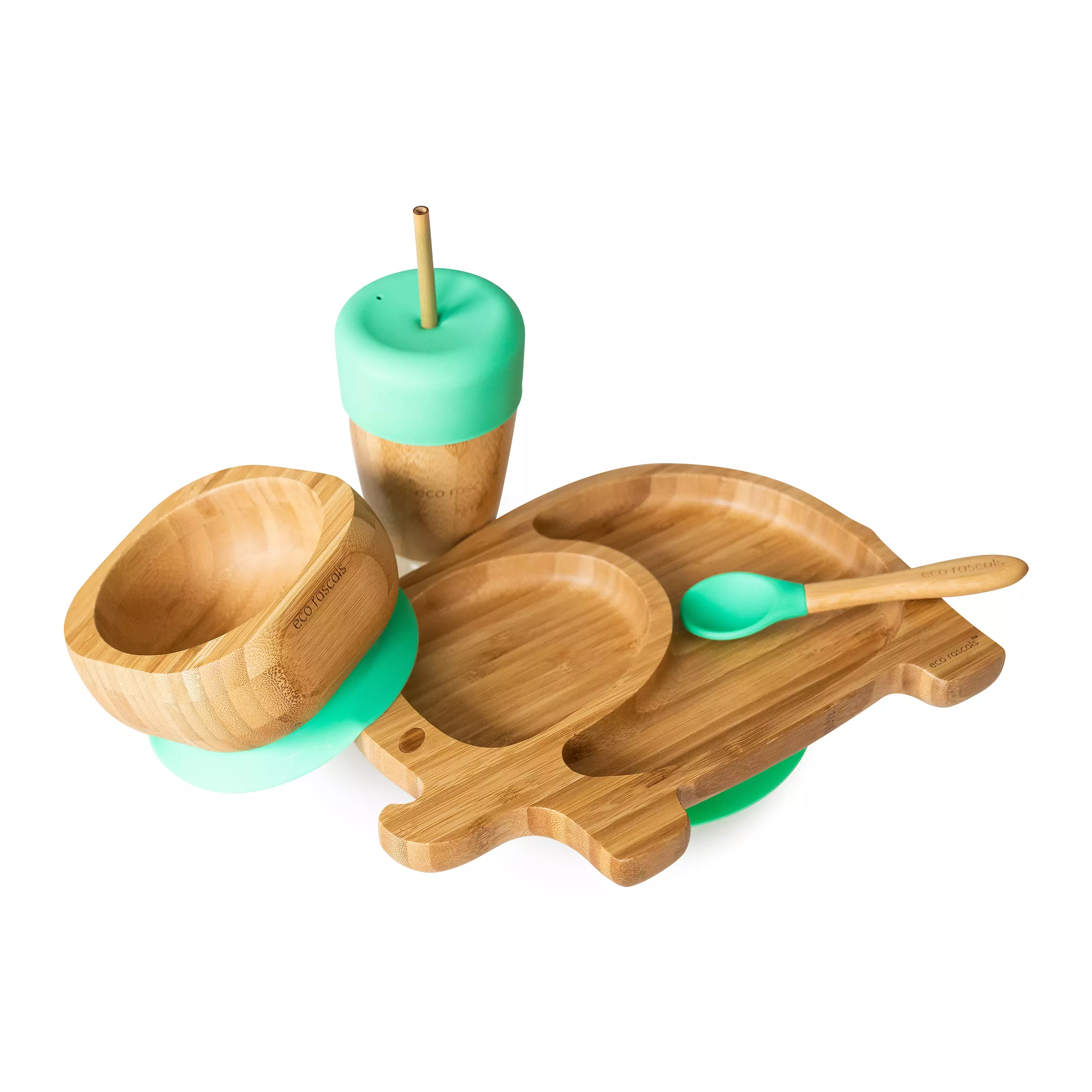 Bamboo Elephant Plate Weaning Gift Set - Green
