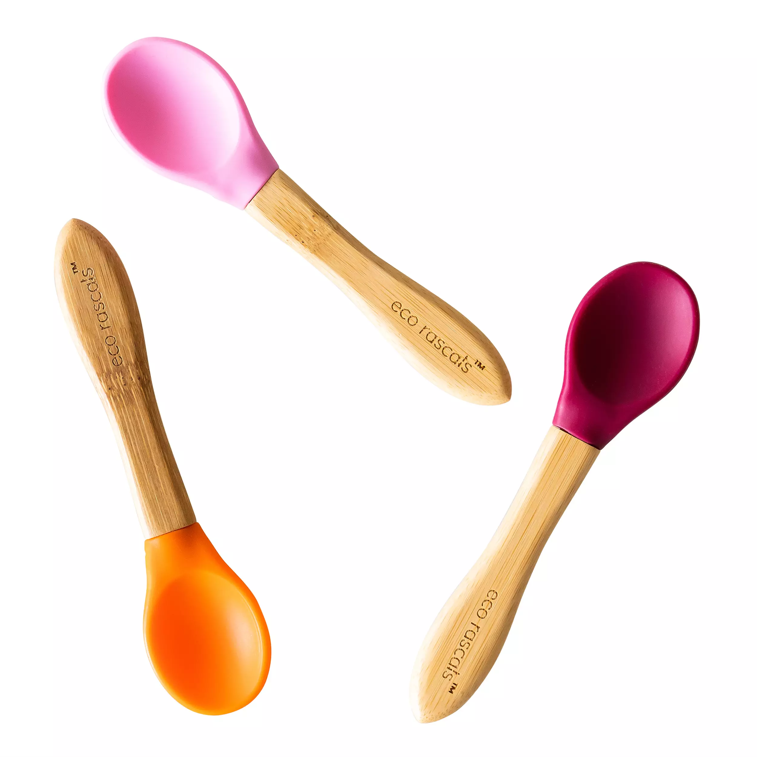 Bamboo and Silicone Spoon Set (3 Spoons) - Pink Red Orange