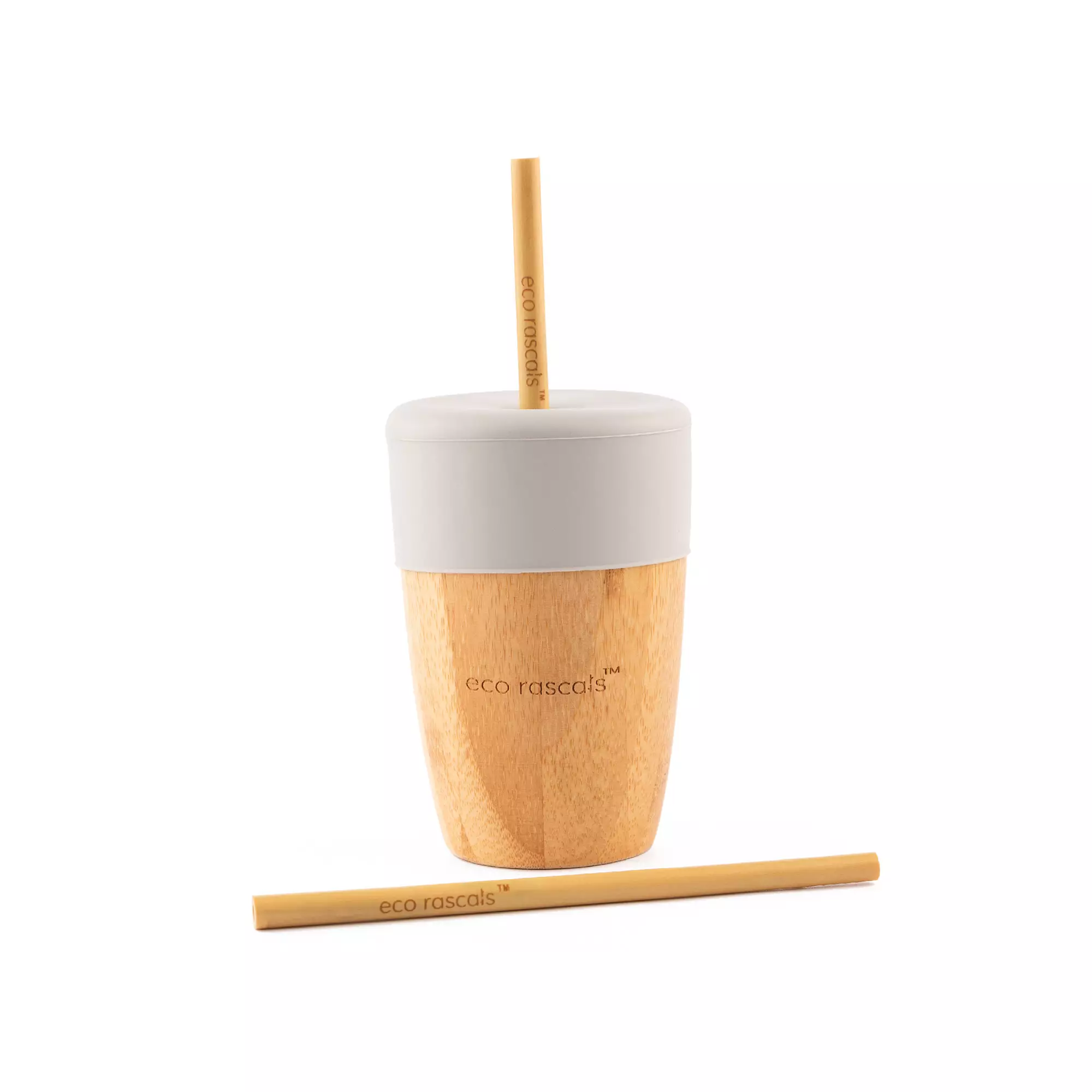 Bamboo Cup with Two Straws - Grey