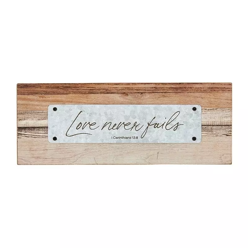 Tabletop Plaque-Love Never Fails (1Corinthinas 13:8) (8.5" x 3.25")