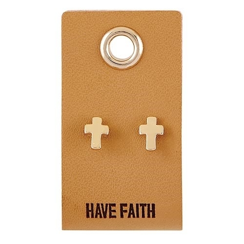 Have Faith - Cross Studs Earrings - On Leather Tag