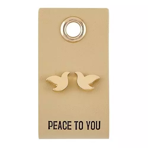 Earrings-Peace To You/Dove Studs On Leather Tag