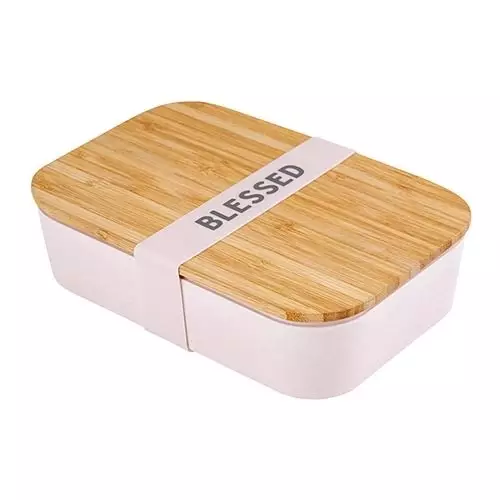 Lunch Box-Blessed-Bamboo w/Silicone Sleeve (7.4"W x 2.2"H x 4.9"D)