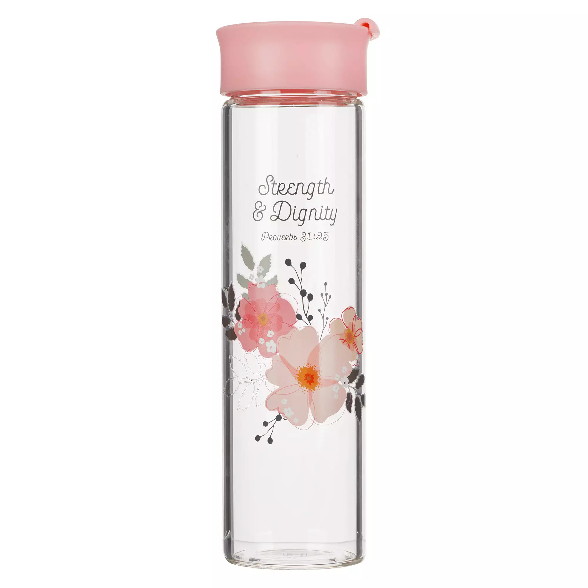 Strength & Dignity Glass Water Bottle Proverbs 31:25
