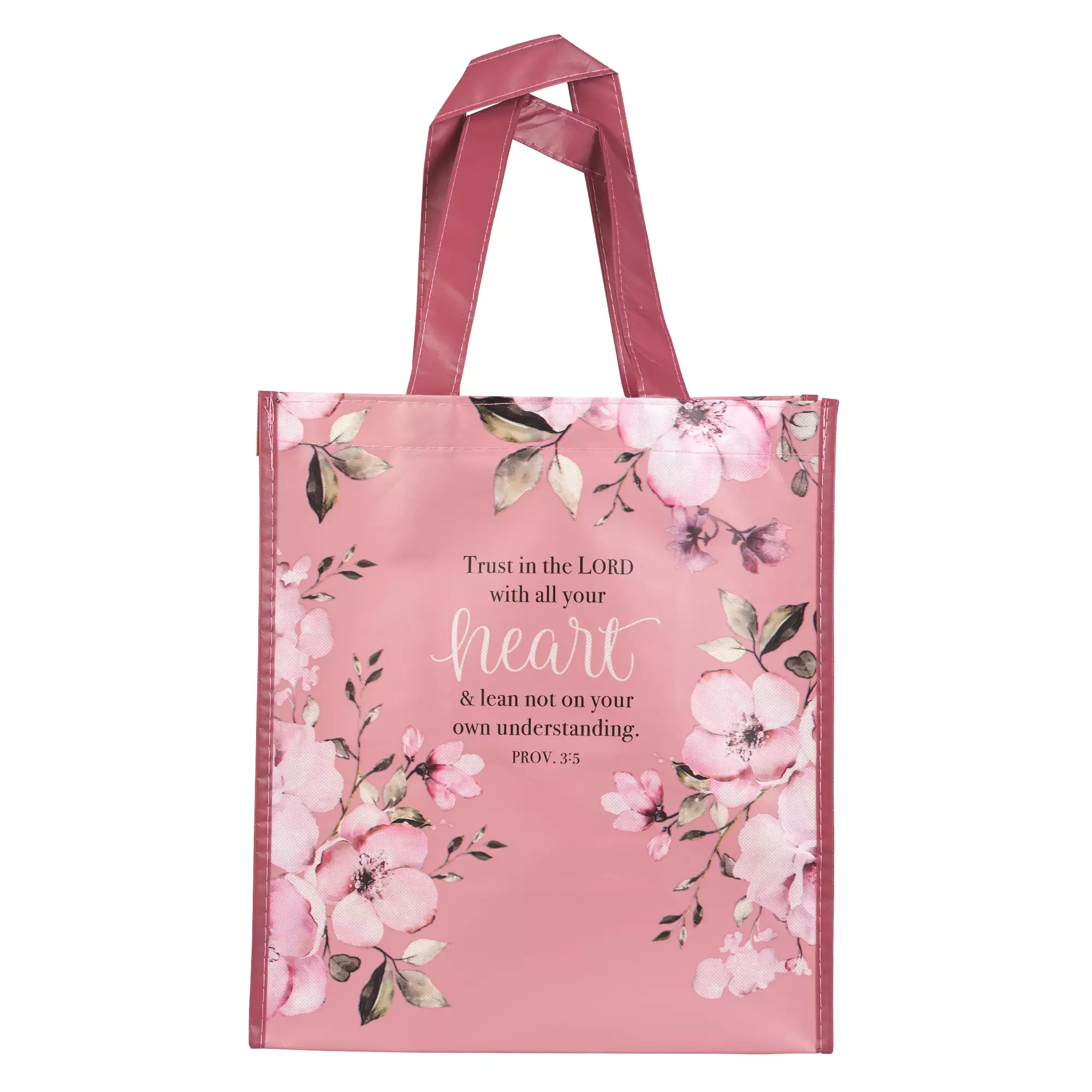 Christian Art Gifts Reusable Shopping Tote Bag: Trust In The Lord Floral Proverbs 3:5 Bible Verse  Inspirational Durable Pink Tote Bag for Groceries, Books, Supplies