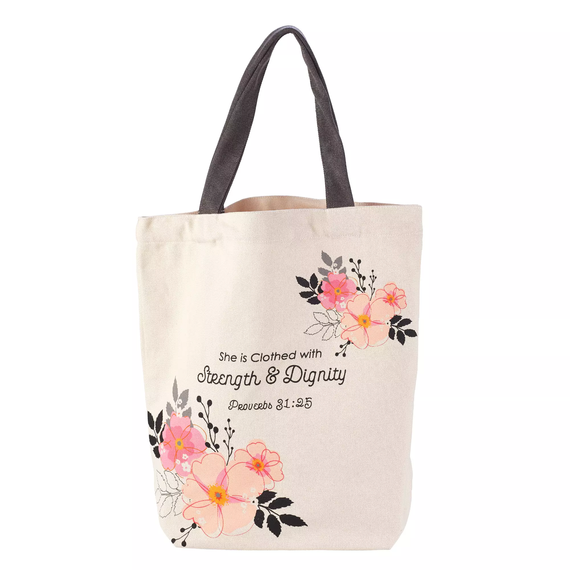 Strength & Dignity Fashion Canvas Tote Bag in White - Proverbs 31:25