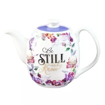 Teapot Purple Floral Be Still Ps. 46:10