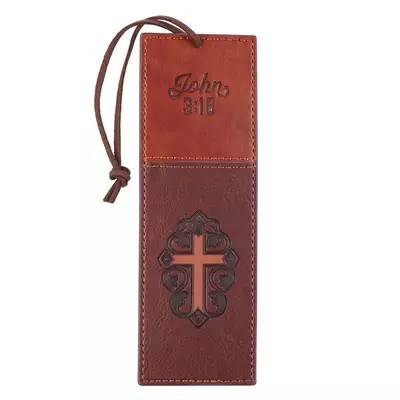 Bookmark Faux Leather Brown Two-tone Cross John 3:16