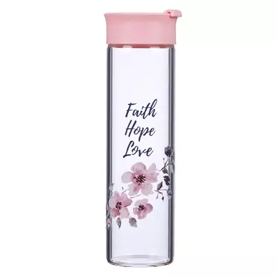 Water Bottle Glass Pink Faith Hope Love