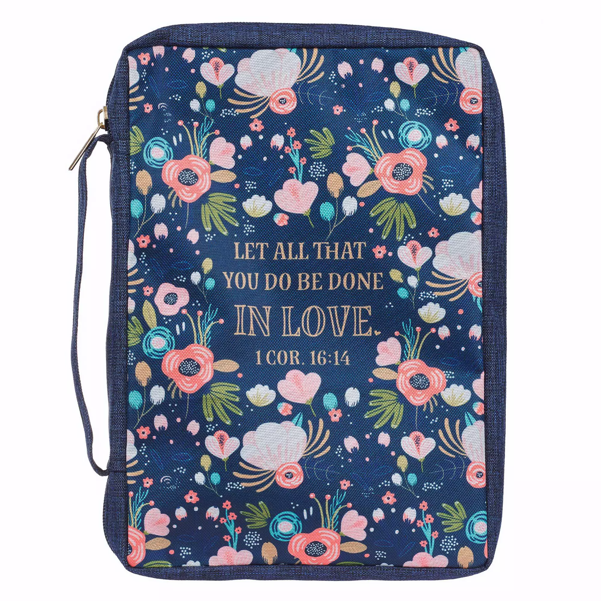 Done in Love Navy Floral Value Large Bible Case - 1 Corinthians 16:14