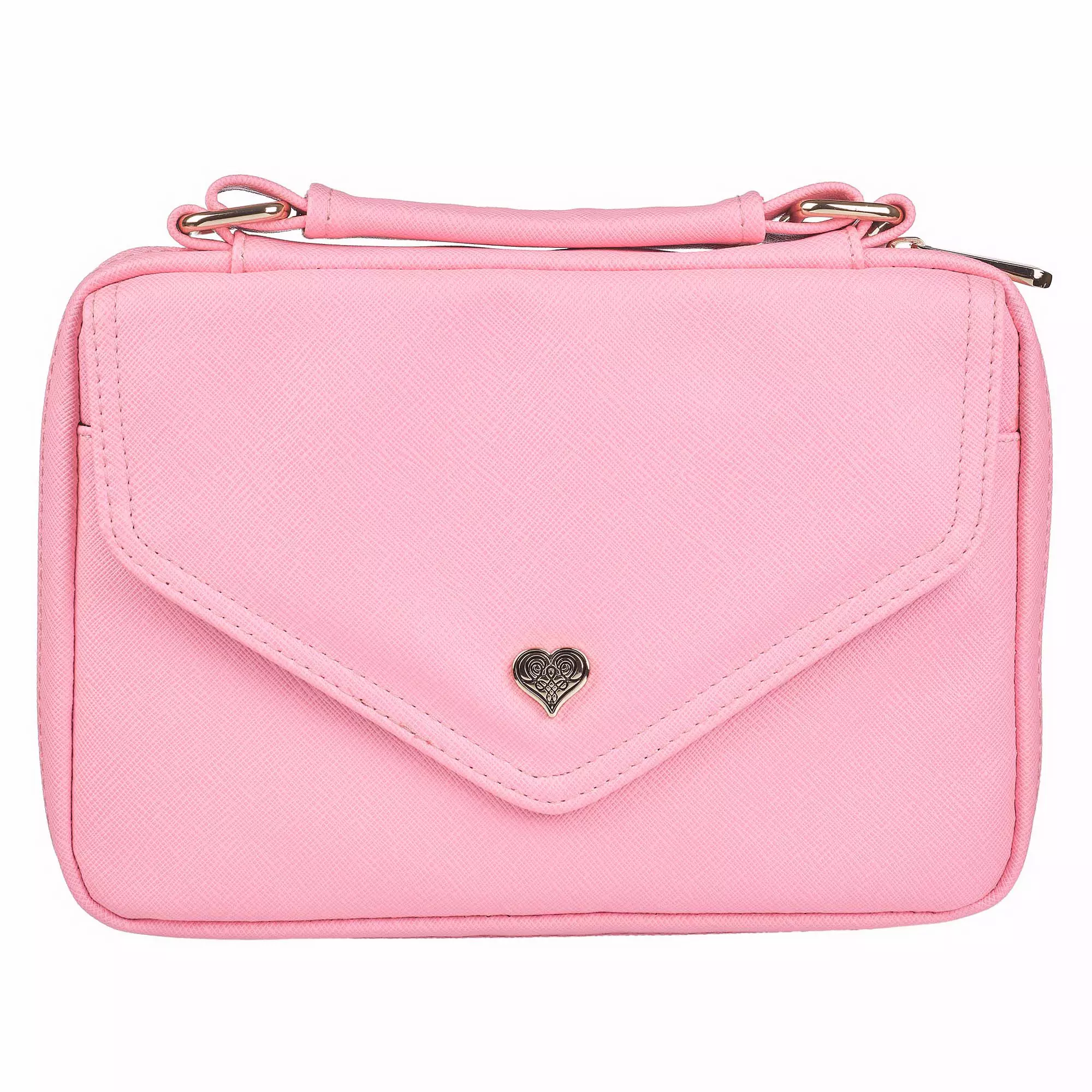 Large Metal Heart Badge Pink Faux Leather Bible Cover