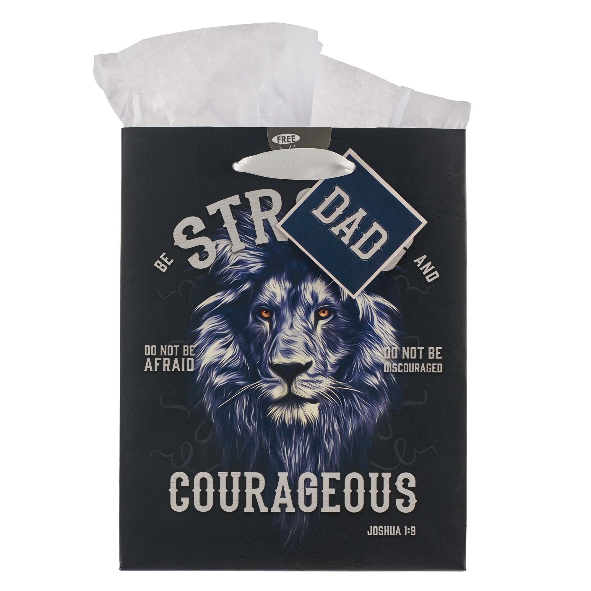 Gift Bag MD Black/White Strong & Courageous Dad Josh. 1:9