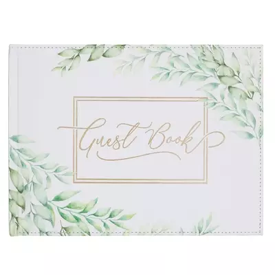 Guest Book White/Green Leaves