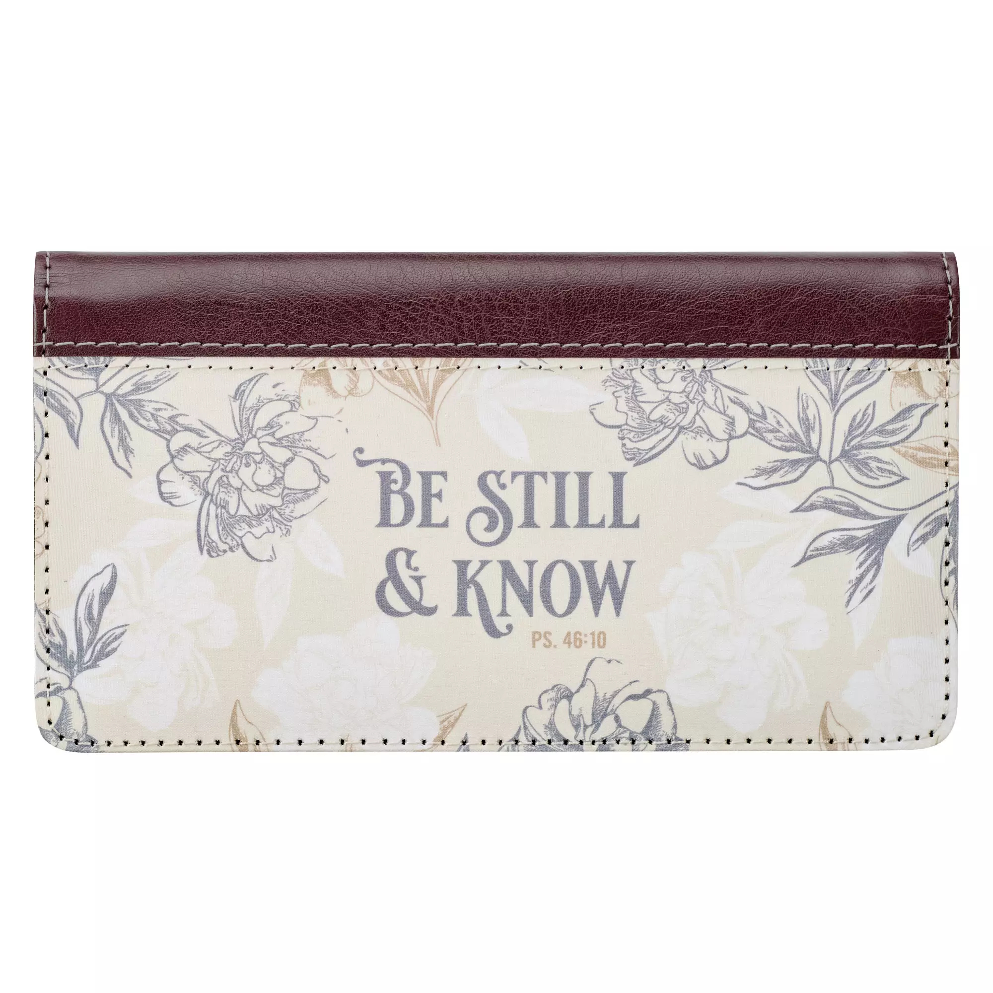 Checkbook Wallet Brown/Cream Leaves Printed Be Still & Know Ps. 46:10