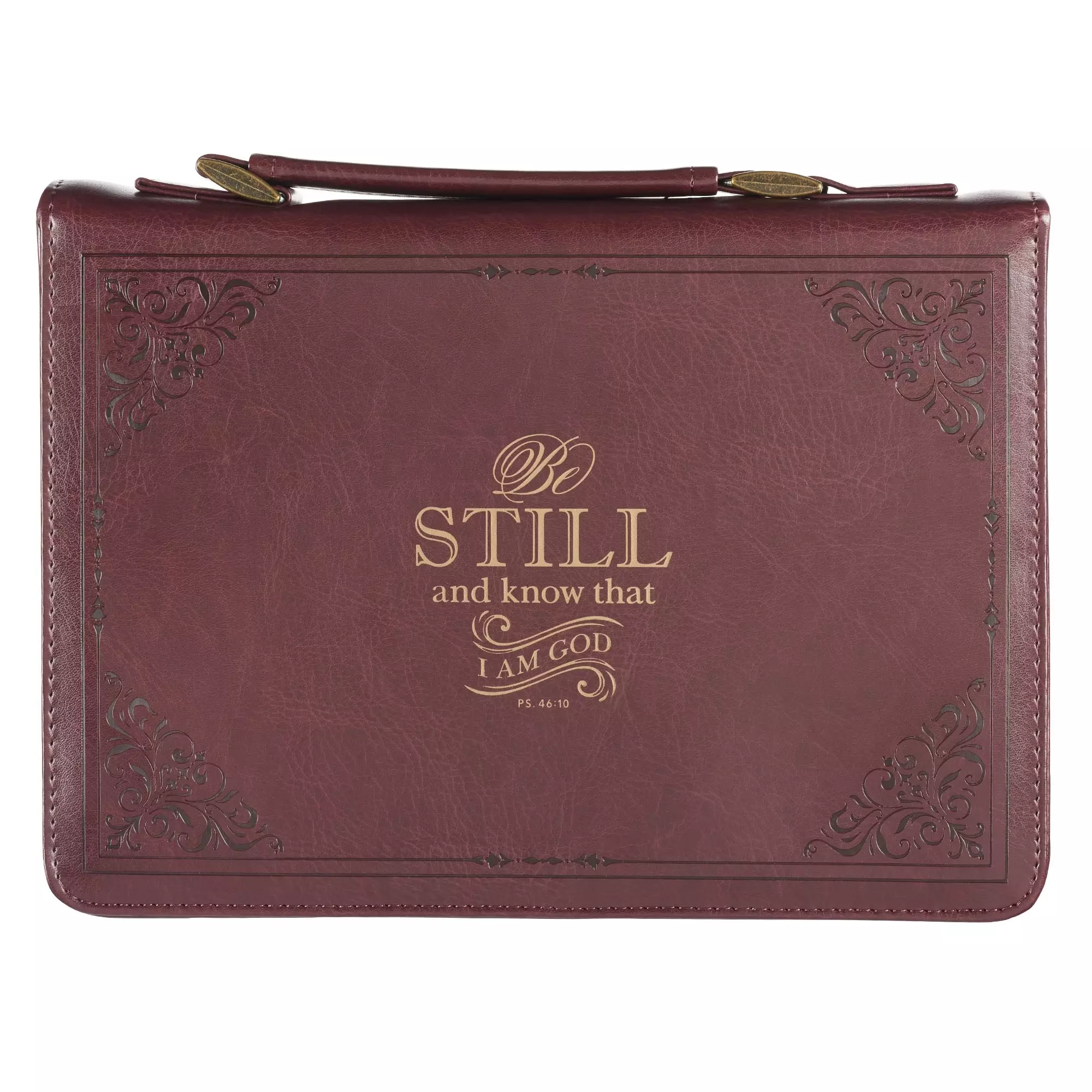 Large "Be Still and Know Psalm 46:10" Burgundy Faux Leather Bible Cover