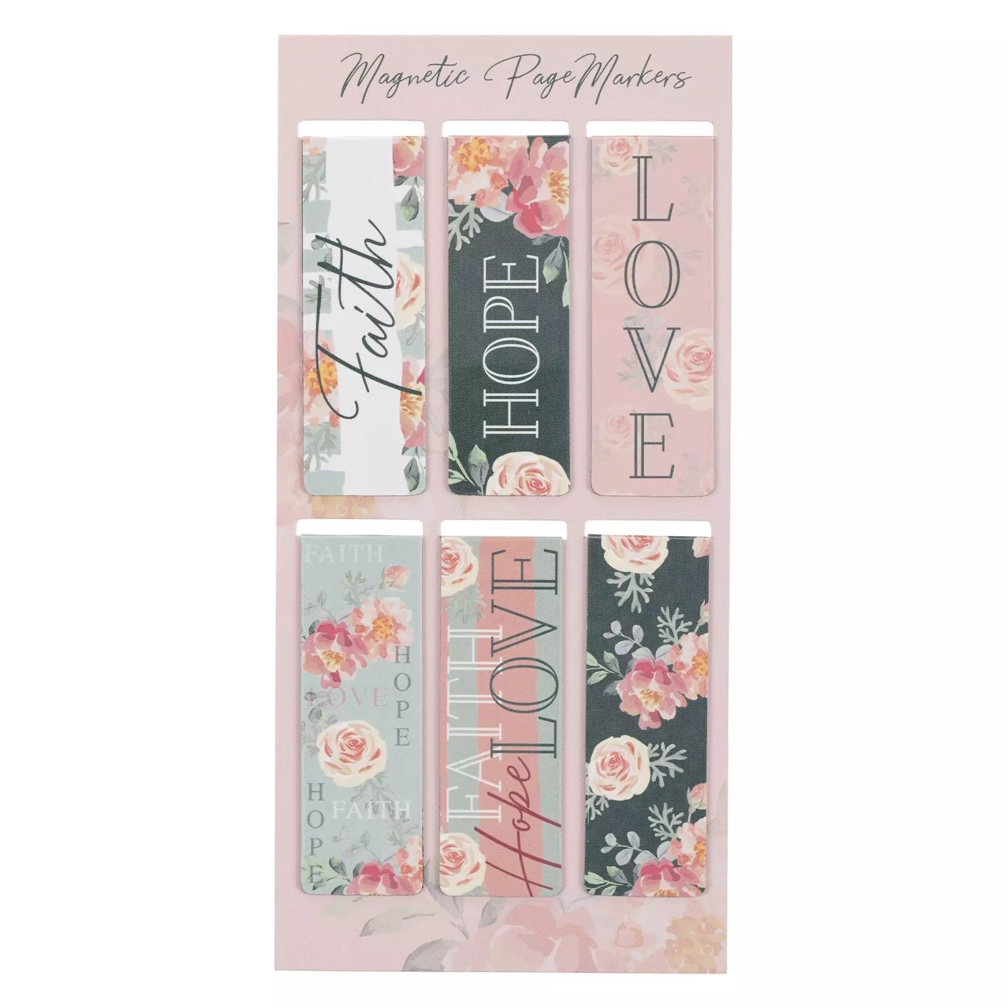 Magnetic Bookmark Set Vintage Floral Faith, Hope, Love
