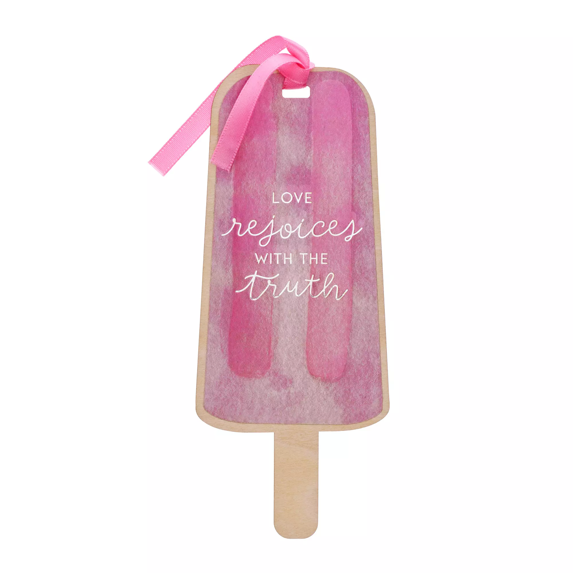Bookmark-Wooden-Love Rejoices With The Truth-Pink