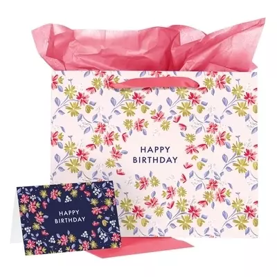 Gift Bag w/ Card LG Landscape Pink Happy Birthday