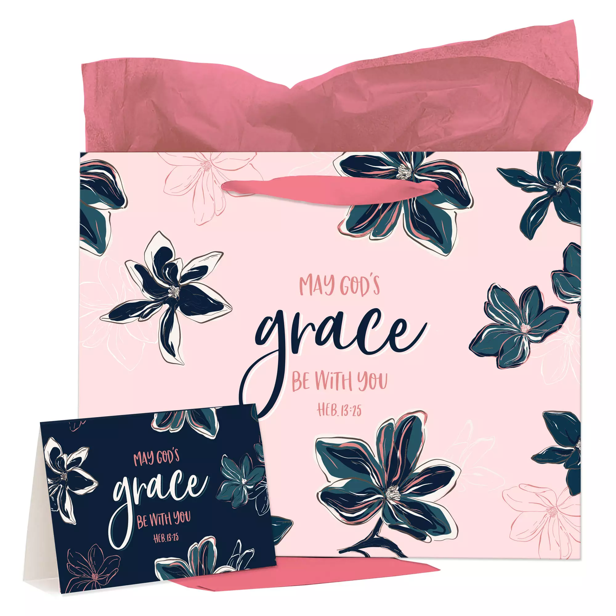 Gift Bag w/ Card LG Landscape Pink/Blue God's Grace Heb. 13:25