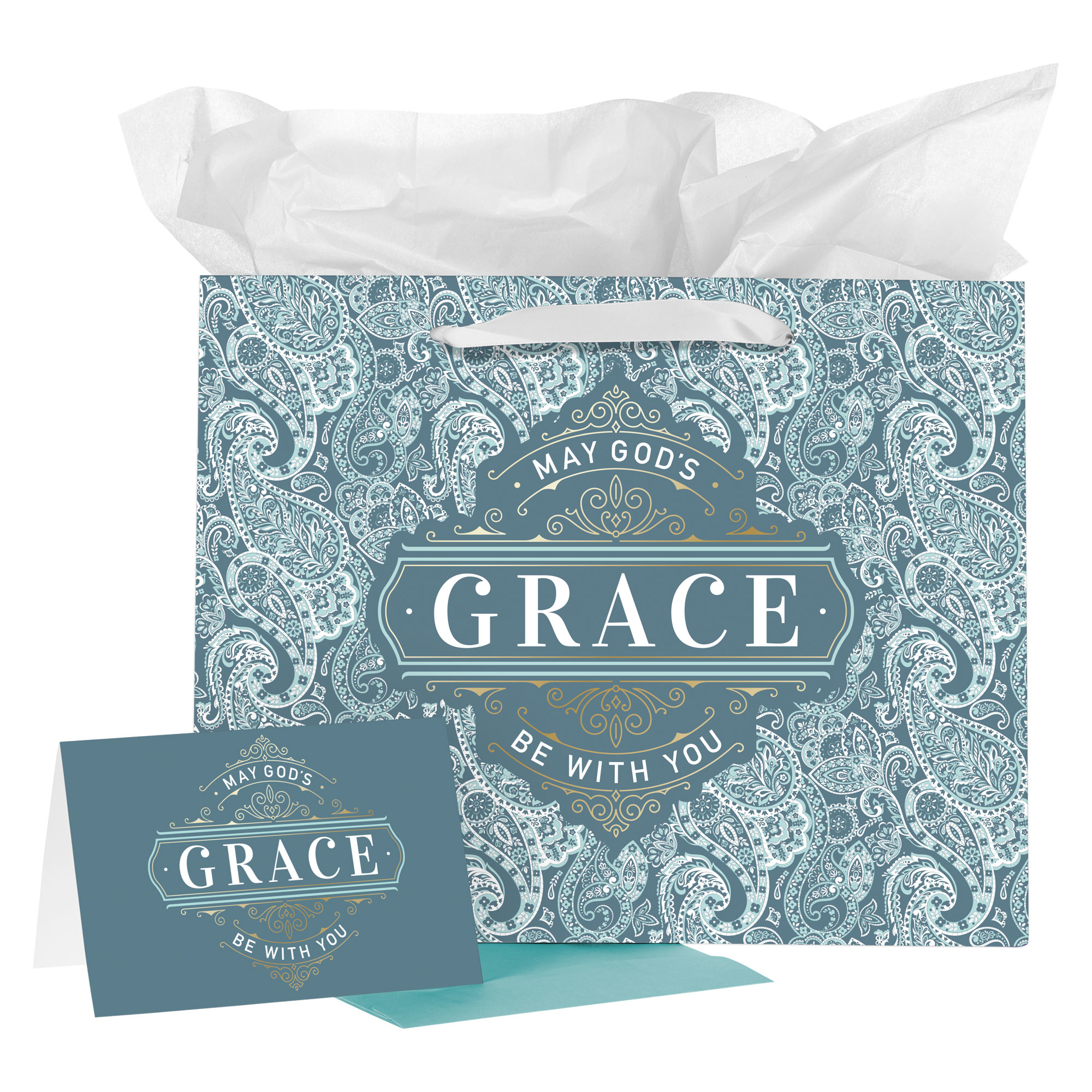 Gift Bag w/ Card LG Landscape Blue/White God's Grace