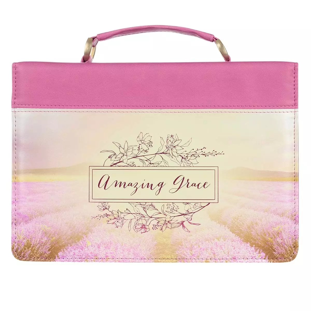 Medium Amazing Grace Scenic Pink Faux Leather Fashion Bible Cover