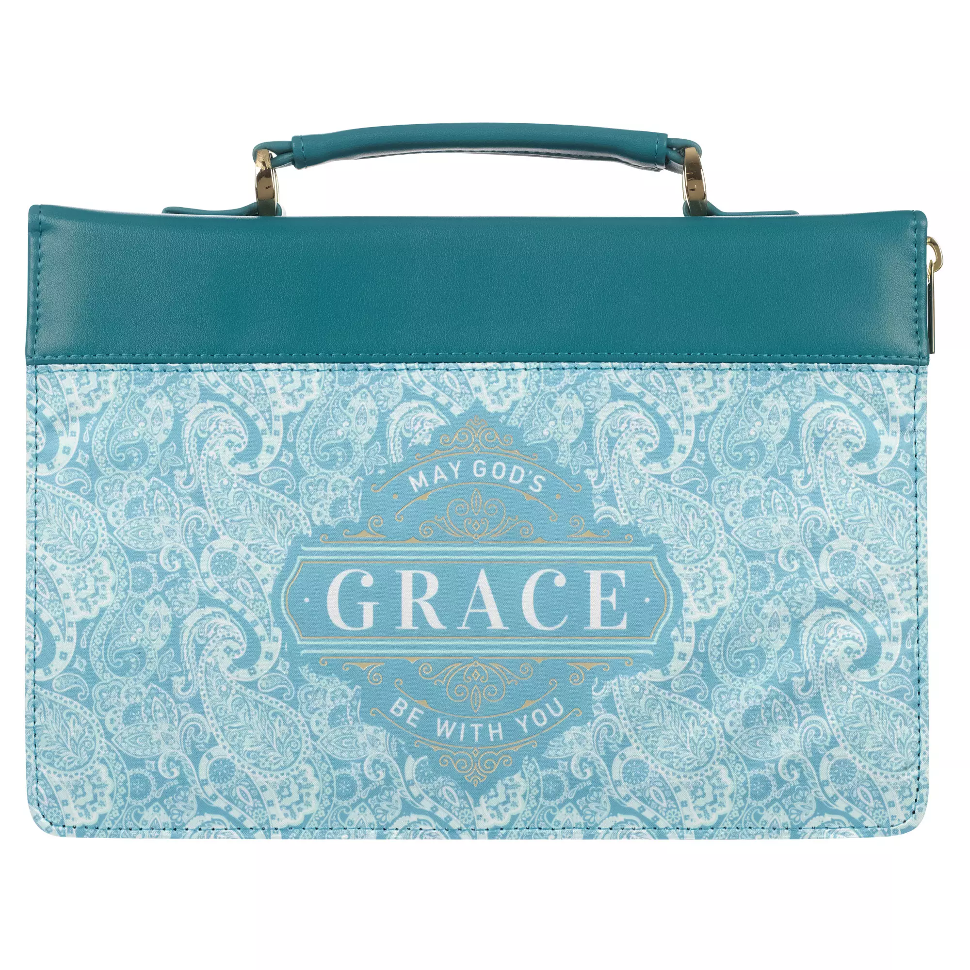 Medium God's Grace Be with You Paisley Teal Faux Leather Fashion Bible Cover