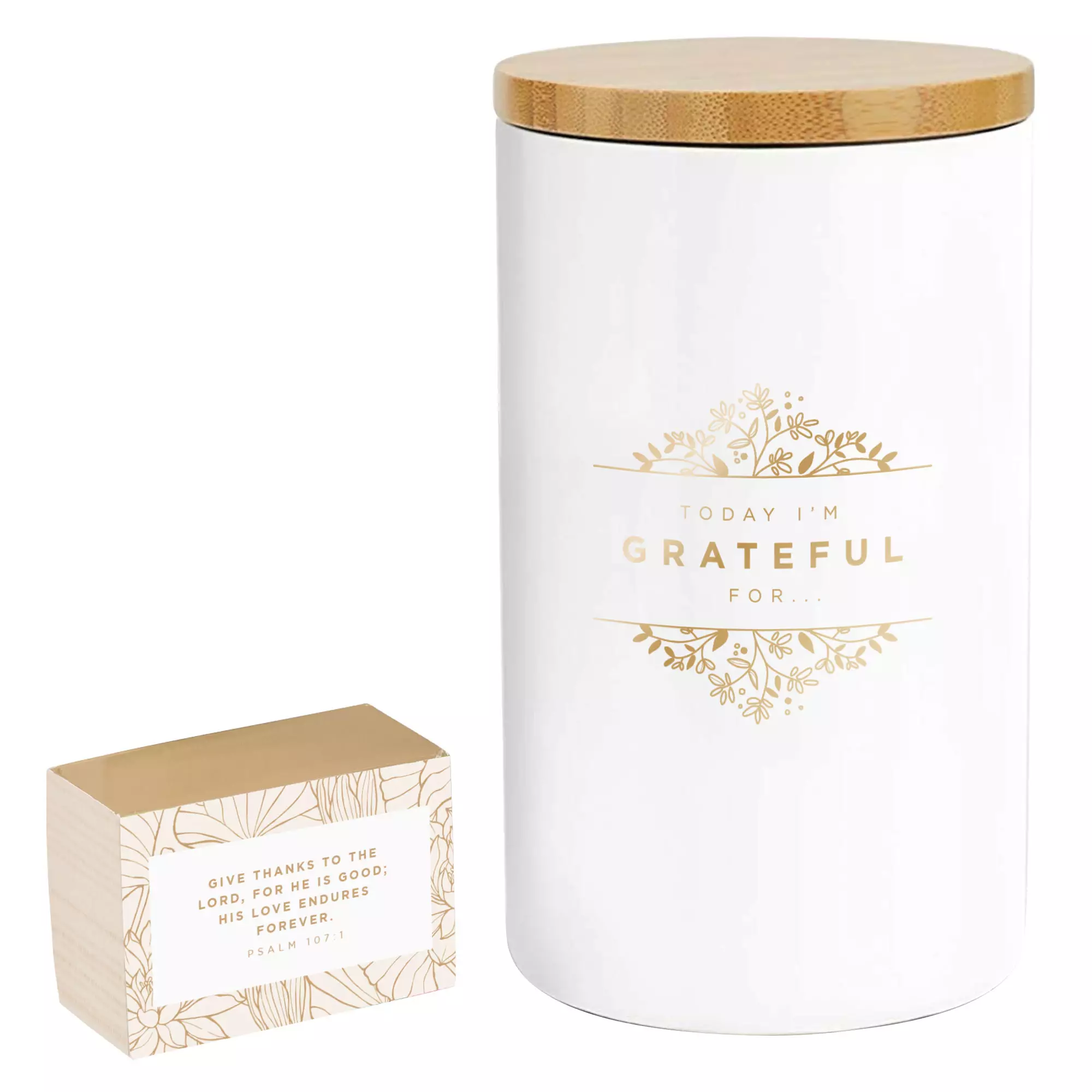 Gratitude Jar w/ Cards Ceramic Today I'm Grateful For White/Gold