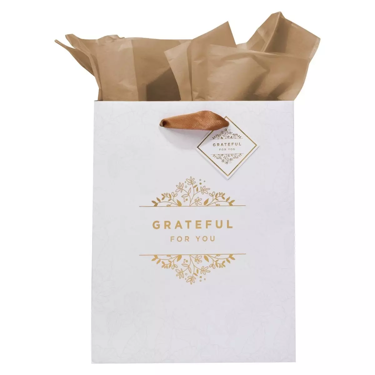 Gift Bag MD White/Gold Grateful for You
