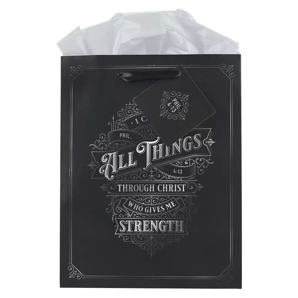 Gift Bag MD Black/White All Things Through Christ Phil. 4:13