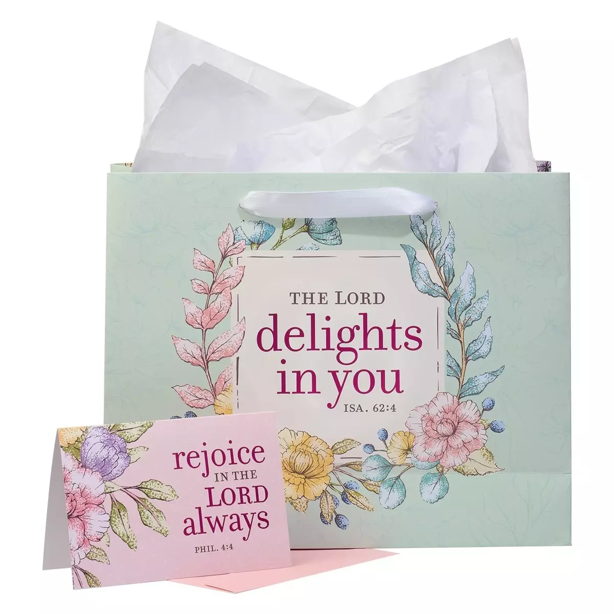 Gift Bag w/ Card LG Landscape Green/Pink The Lord Delights Isa. 62:4