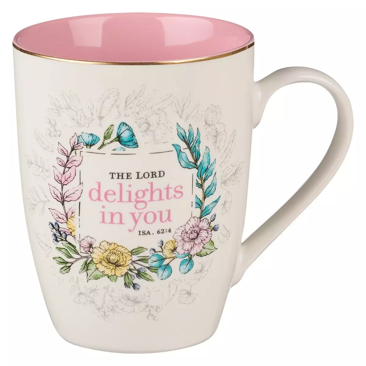 Mug Pink/White Floral The Lord Delights in You Isa. 62:4