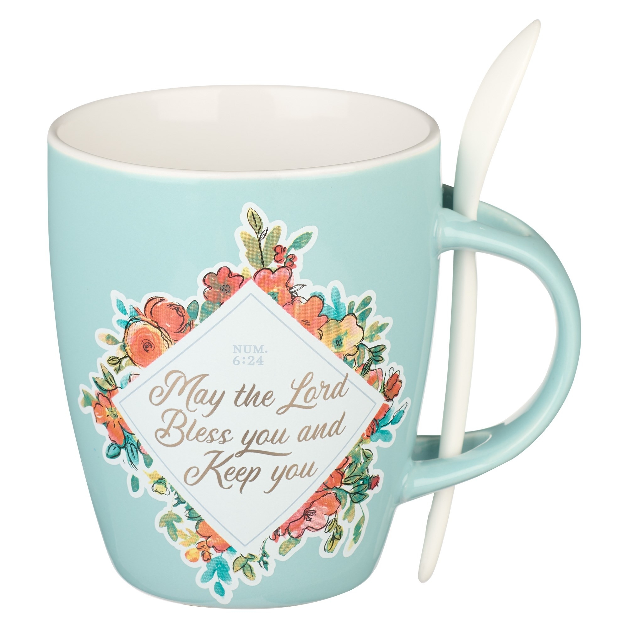 Christian Art Gifts Scripture Coffee and Tea Mug with Ceramic Spoon Set