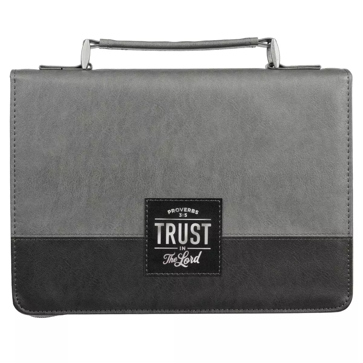 Large Trust in the Lord Charcoal Gray and Black Faux Leather Classic Bible Cover - Proverbs 3:5