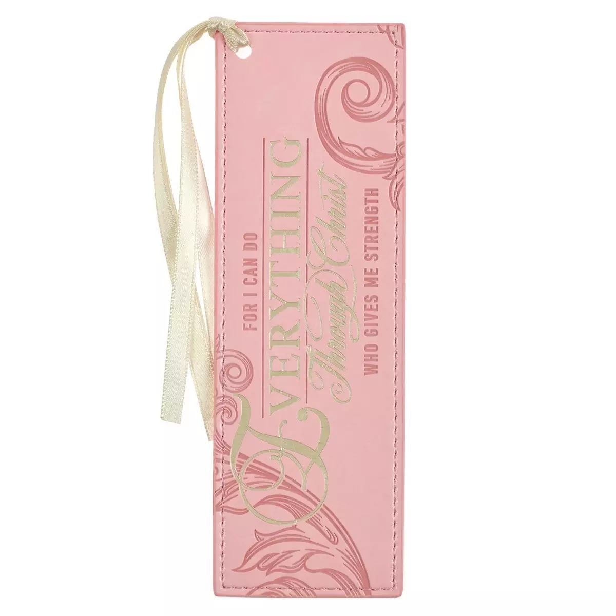 Bookmark Faux Leather Pink Everything Through Christ Phil. 4:13